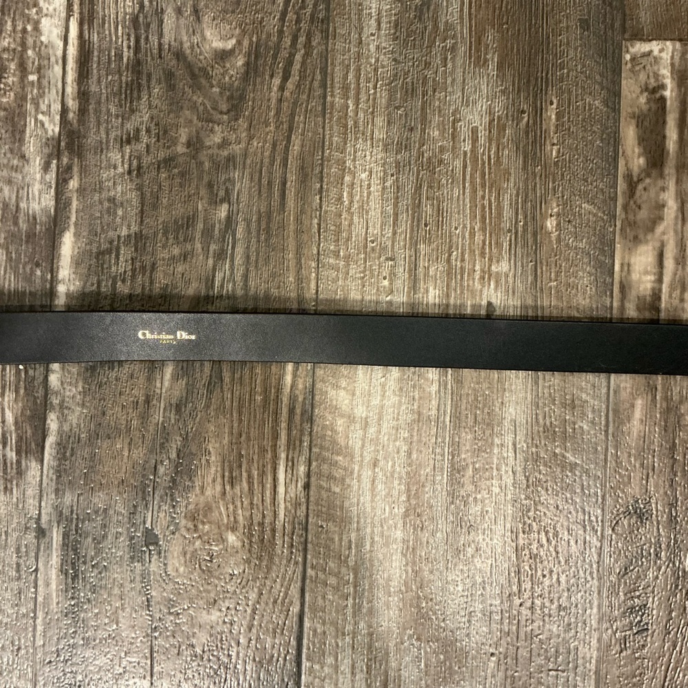 Dior Black Leather Belt with Gold Buckle and Pearl 38 inches - Picture 11 of 16